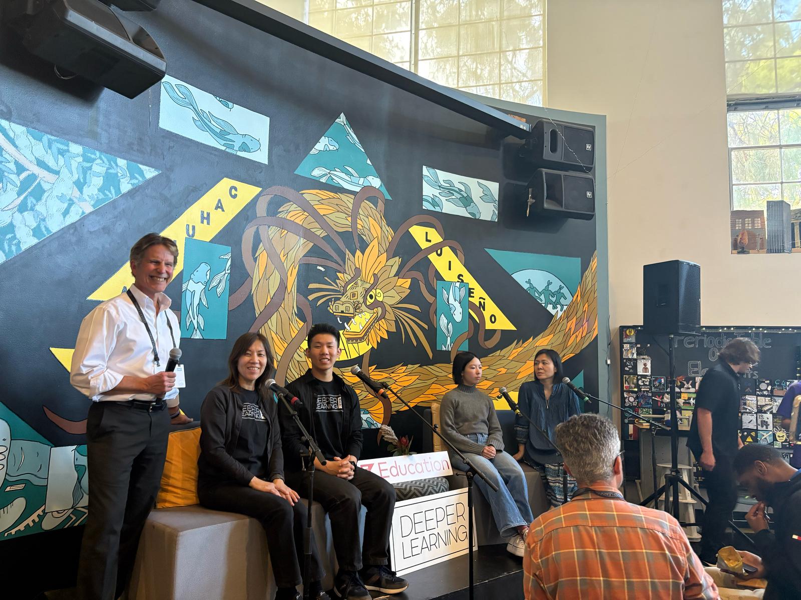 Ron Berger facilitating a Den Talk with Etsuko Tsukagoshi, Isamu Thung, Hanako Fujiwara, and Sato Fujiwara at DL25