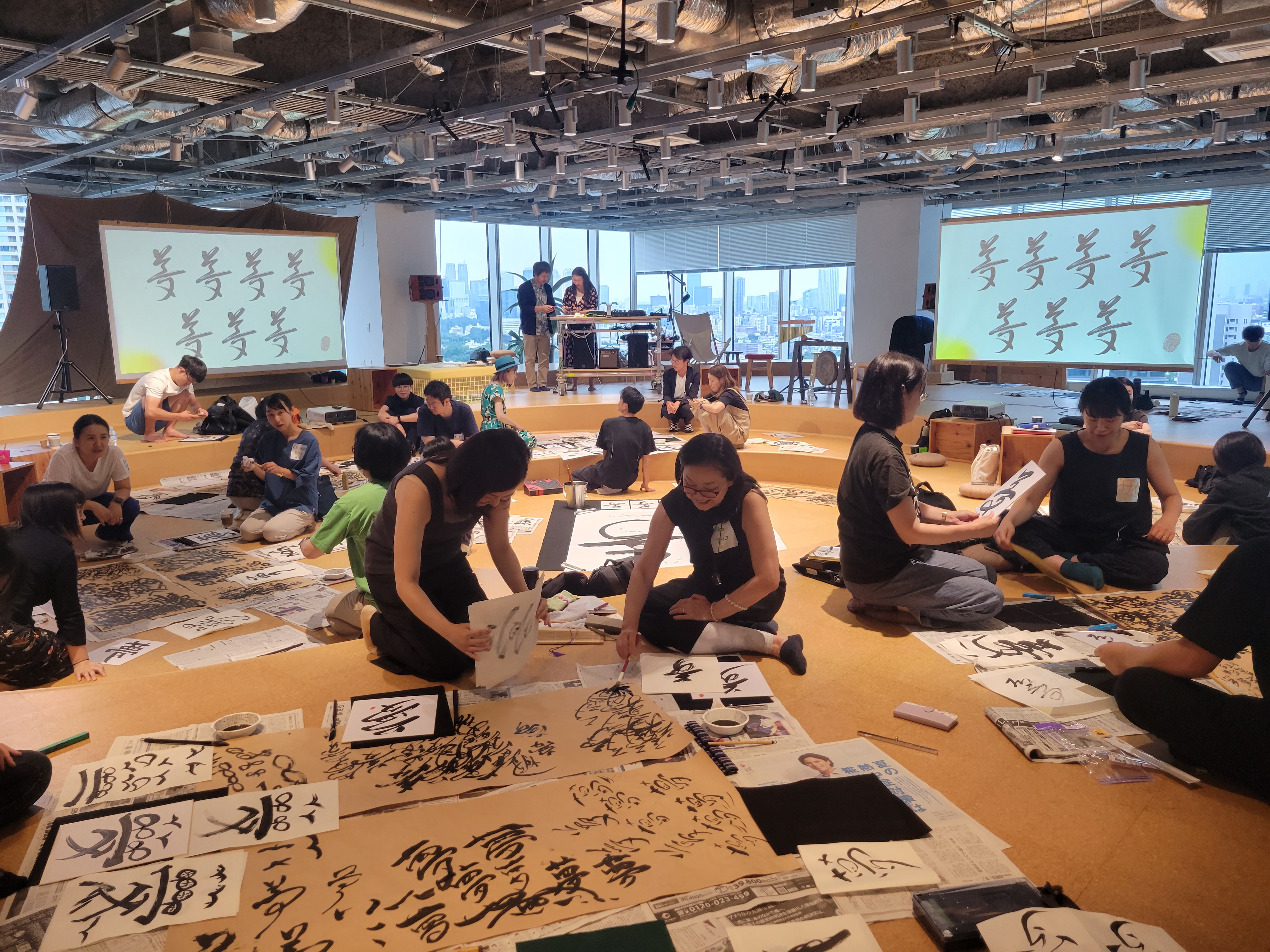 Practicing calligraphic art at the DL Japan conference held in Tokyo